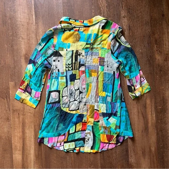 Art Simply by Dolcezza abstract vintage blouse multicolor women’s size medium - Picture 5 of 5